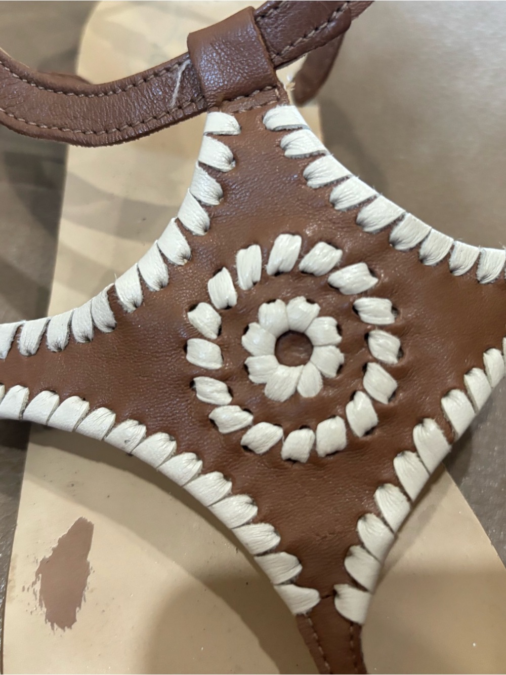 Jack Rogers Tan Leather T-strap Sandals with White Whipstitch - Picture 8 of 8